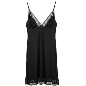 Victoria's Secret Black Lace Nightgown Medium Strappy Back Camisole Teddy Slip